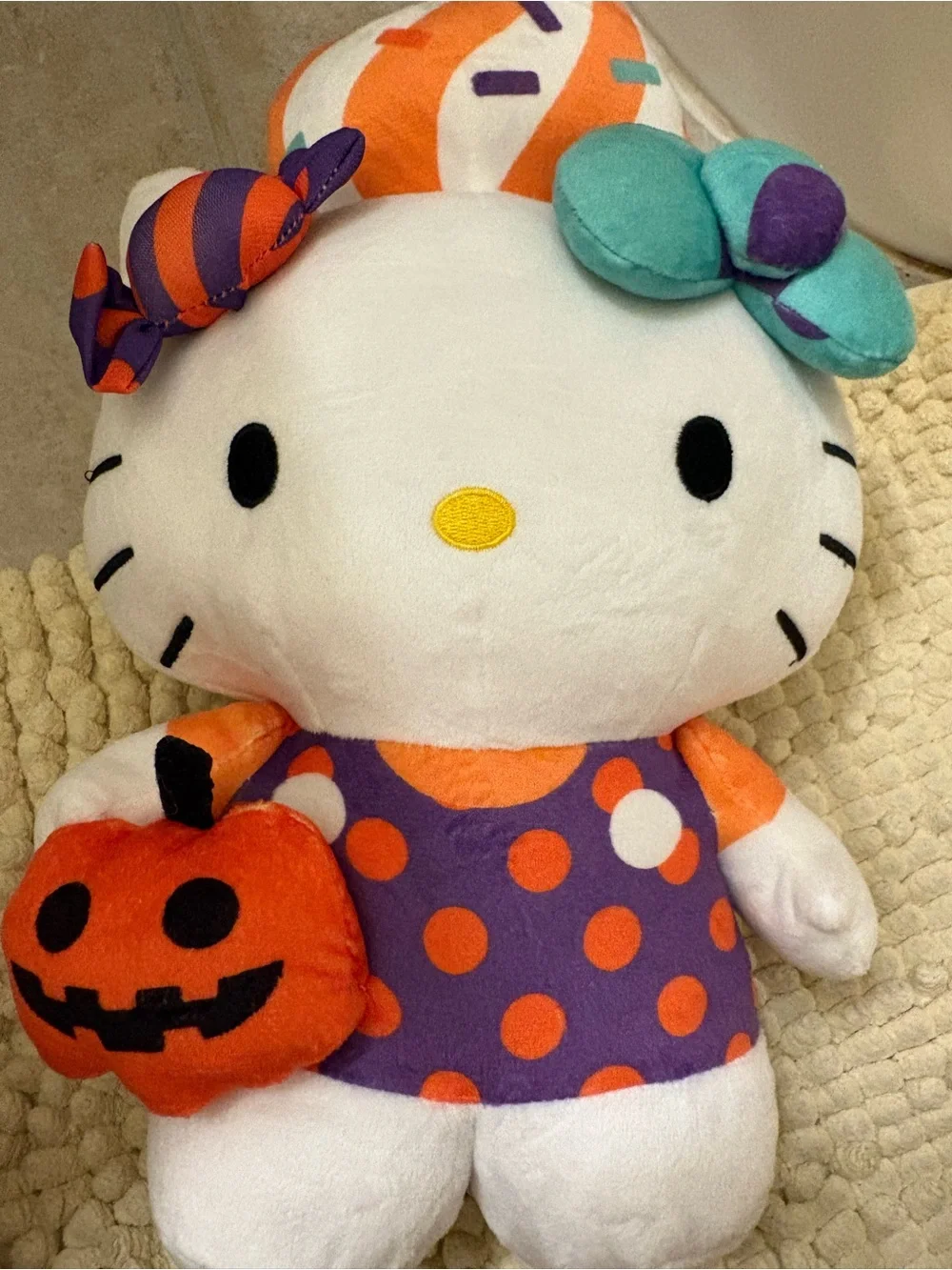 Hello Kitty Halloween Plush  in White, Orange & Teal